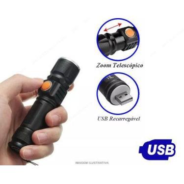 Imagem de Lanterna De Led Recarregável Led Cree T6 EC-6042 Preta - ECOODA