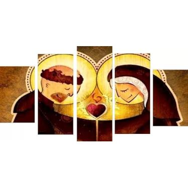 Imagem de Kit quadro decorativo 5 peças 95x60cm São Francisco De Assis E Clara Evangelho