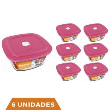 Imagem de 6 Potes Vidro Facilita Vap Quadrado Com Tampa 500ml Marinex - NADIR FI