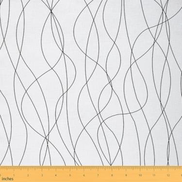 Imagem de jejeloiu Tecido abstrato rústico da The Yard 3 jardas tecido de estofamento listrado para cadeiras de poliéster ondulado minimalista para projetos de bricolage em casa, decoração interna e externa à