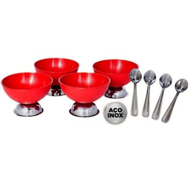 Imagem de Kit Taças de Sobremesa e Colheres em Aço Inox - 8 Peças - PAN SHOPP , 