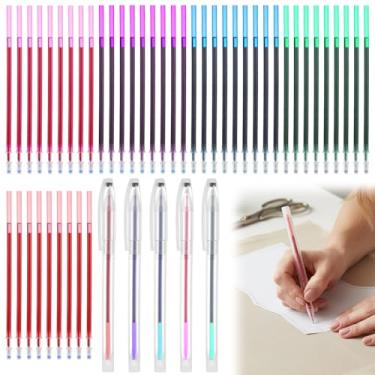 Imagem de YBEATY 50 canetas apagáveis por calor para tecido cores sortidas canetas de marcação de tecido para costura, lápis de giz, suprimentos com refis para estofamento, costura, faça você mesmo, tecidos