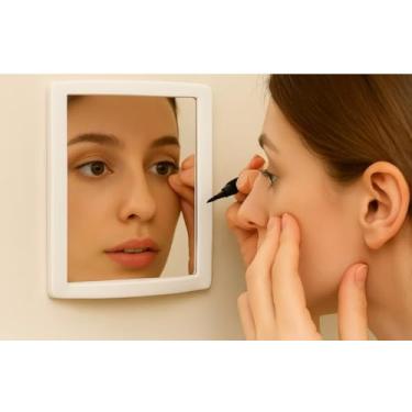 Imagem de Espelho Quadrado 17 cm com Ventosa para Box de Vidro – Portátil Antiembaçante para Barbear Maquiagem (Preto)