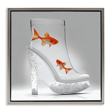 Imagem de Stupell Industries Sparkle Fish Fashion Boot Gold Framed Floater Canvas Wall Art, design by Sasha, 25 x 25