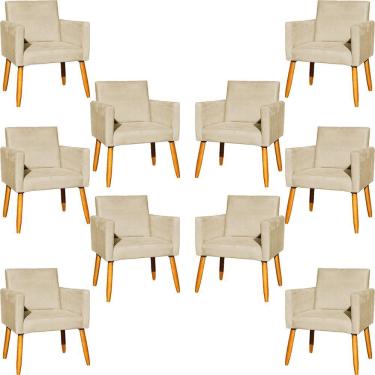 Imagem de Kit 10 Poltronas Decorativa Para Sala Nina Suede Cores Pé Palito 30cm Castanho - Bege, Suede