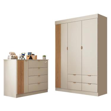 Imagem de Jogo De Quarto Infantil Ayla Com Guarda Roupa E Cômoda Off White Acetinado - Phoenix Baby Off White Acetinado