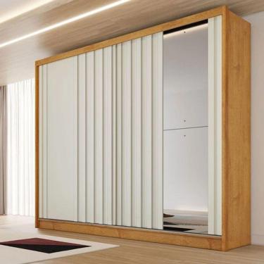 Imagem de Guarda Roupa Solteiro Ripado Com Espelho 2 Portas 4 Gavetas Galati-peroba-off White Made Marcs