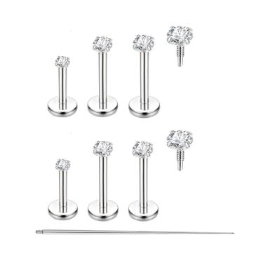 Imagem de MakemadeDIY G23 Joia de titânio com costas planas CZ piercing - brincos lisos hipoalergênicos linha interna 16G/18G cartilagem concha medusa nariz hélice lábio labret brincos para mulheres homens 7
