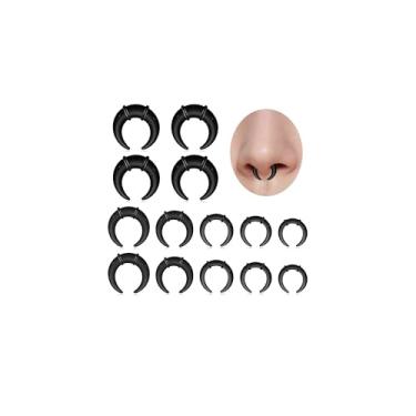 Imagem de Longbeauty 14 peças kit de alongamento de septo de vidro 14G-2G conjunto de expansores de orelha em forma de C medidores cônicos ferraduras, conjunto de joias de piercing corporal, preto