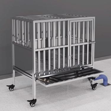 Imagem de Caixa para cães, caixa de aço inoxidável para cães grandes, canil com rodas, alta ansiedade indestrutível, design de porta dupla e vaso sanitário (80 cm/31,4 pol.)
