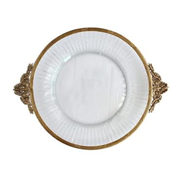 Imagem de Cesta de frutas e vegetais de bancada tigela retrô tira de cobre bandeja de vidro pratos de chá da tarde prato de pastelaria bolo lanches pratos latão espelho comida prato decorativo mesa centros de