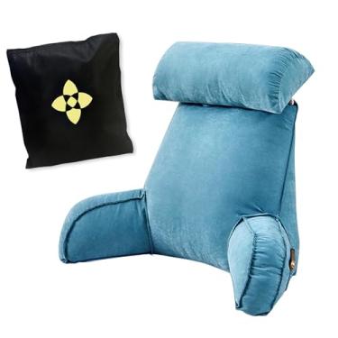 Imagem de HMBLAW Almofada de leitura/suporte lombar – Almofada de apoio para encosto com capa removível – Almofada para cadeira de cama com braços – Almofada de suporte lombar perfeita para sentar – ler – ou