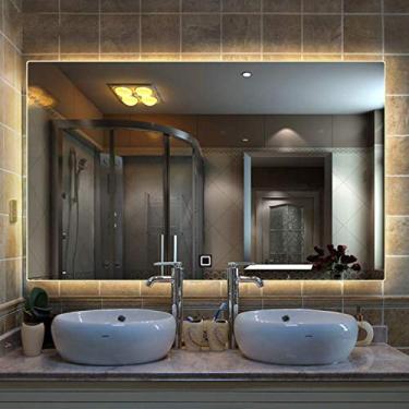 Imagem de Espelho de maquilhagem Espelho de parede Criativo Maquiagem Vestir Espelho de Suspensão Retângulo Decorativo Espelho de Parede para Entradas Banheiros Salas de Estar (Cor: Luz Quente Tamanho: 75 x 100