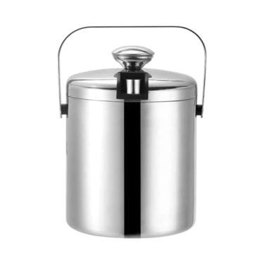 Imagem de JYXYXSCP Balde de gelo, balde de gelo isolado de aço inoxidável de camada dupla, balde de cerveja pequeno redondo com alça, incluindo clipe, tampa, 1,3 L