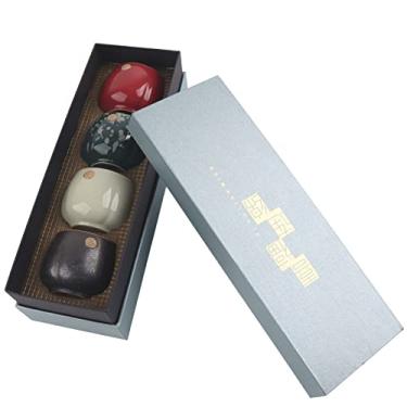Imagem de Conjunto de 4 xícaras de chá de cerâmica assadas em forno retrô, utensílios de chá de Kung Fu estilo japonês, suave e delicada, linda embalagem para presente, mantém a temperatura ideal de preparação