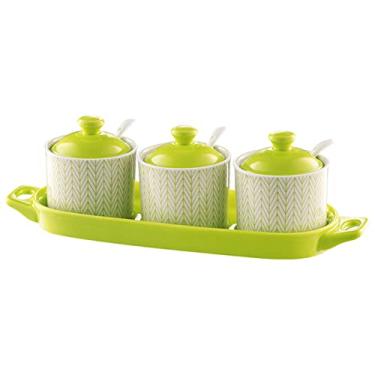 Imagem de Açucareiro azul com tampa, pote de armazenamento de açúcar, pote de açúcar, pote de tempero, pote de sal de açúcar, recipiente de tempero vermelho-3 conjuntos de frascos de especiarias (cor: verde 1