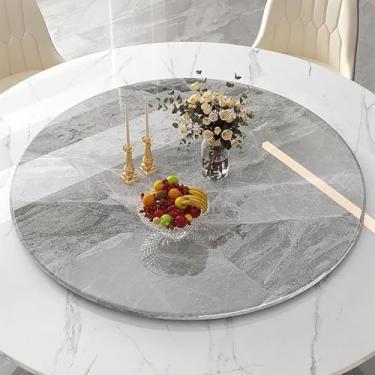 Imagem de Mesa giratória grande de mármore, prato de serviço de mesa de jantar redondo de 12 mm de espessura, bandeja giratória de 360°, para organizador de mesa de jantar (cor: cinza, tamanho: 120 cm (47