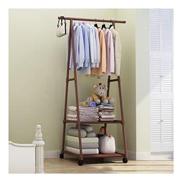 Imagem de LULUMAIC Anéis de roupas de haste única, escorredor de roupas com rodas, cabide independente para quarto, entrada, escritório/marrom (marrom)