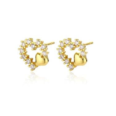 Imagem de Brincos de rosa com acabamento em ouro 14K para mulheres - design de cesta floral de zircônia cúbica vermelha, presente de aço cirúrgico hipoalergênico, joia sofisticada de flor eterna, Small, Metal