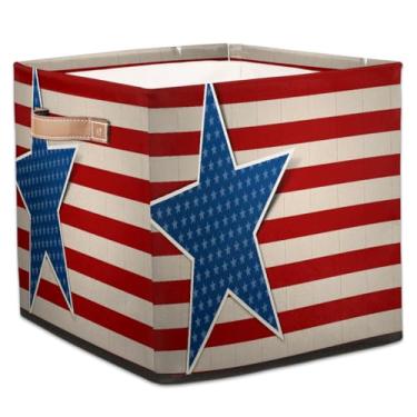 Imagem de hongjinglin Cestas dobráveis de armazenamento de cubos, estrelas, listras, bandeiras, caixas dobráveis para crianças, brinquedo com alças, organizador de tecido, cesto organizador para berçário, sala