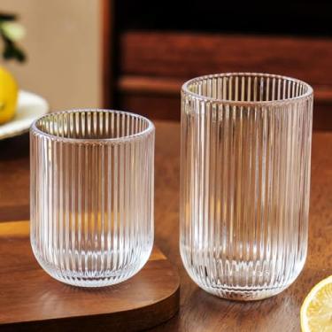 Imagem de Lumkit Copos de bebida canelados, 8 peças, copos de 340 g e 283 g, conjunto de copos para casamento, festa, presente de Natal, transparente