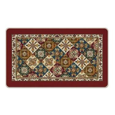 Imagem de Livcoz Tapete de porta da frente de boas-vindas floral vintage, tapete decorativo de flores retrô, tapete de entrada antiderrapante, geométrico, perfil baixo, decoração de cozinha para uso interno e