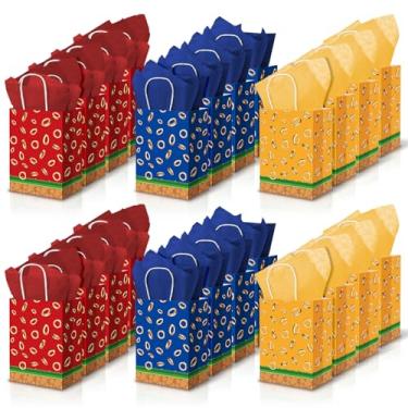 Imagem de Entrirolly 24 peças de sacos de brindes de ouro com 24 sacos de papel temáticos de ouriço azul com alças, anel dourado, lembrancinhas de videogame para decorações de festa de aniversário, presentes de