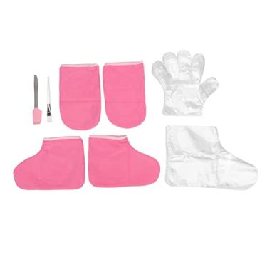 Imagem de Conjunto de luvas de tratamento de cera profissional, meias macias e confortáveis, kit de aplicação de cera de parafina para terapia de spa em casa, luvas de pano rosa, capas para