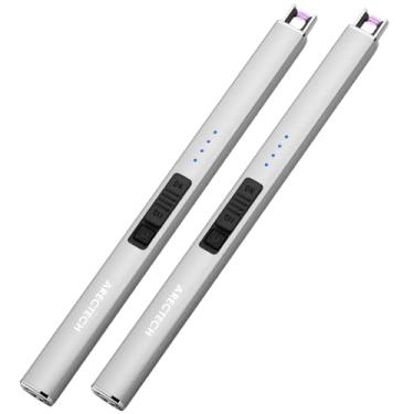Imagem de ARECTECH Isqueiro de vela elétrico com cabo tipo C, presente de aniversário para homem, mulher, esposa, recarregável, isqueiros de arco de plasma para velas, acampamento, cozinha, fogão, prata, pacote