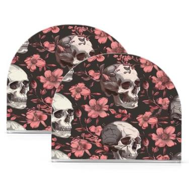 Imagem de Wassud Porta-guardanapos de acrílico com caveiras e flores, dispensador de guardanapos de papel moderno em forma de U para mesa, cozinha, sala de jantar, bancada 2 peças (comporta 50-60 guardanapos)