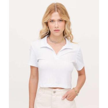 Imagem de Blusa Feminino Cropped Polo Canelado Manga Curta Maris-07059 - Marisa,