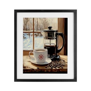 Imagem de Stupell Industries "Winter French Press Coffee", impressão emoldurada sob vidro, preto, 33 x 40 cm