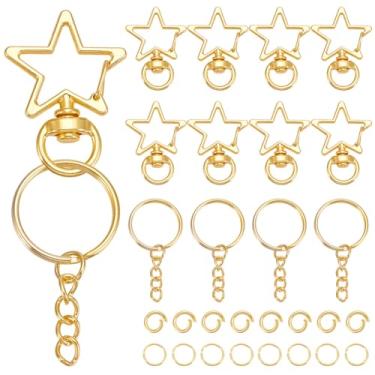 Imagem de SOFPLATE 200 peças, 50 conjuntos de chaveiro de estrela dourada, fecho de chaveiro em forma de estrela, clipe fofo, ganchos giratórios de encaixe, chaveiro dividido em liga metálica com anéis de salto
