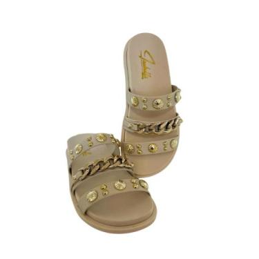 Imagem de Sandália Papete Original Correntes e abs feminina Leve Macia, Offwhite