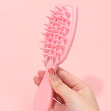 Imagem de 1 pente de xampu de cabo longo, pente de massagem anticoceira e limpeza do couro cabeludo, fácil de usar e adequado para uso diário (rosa)