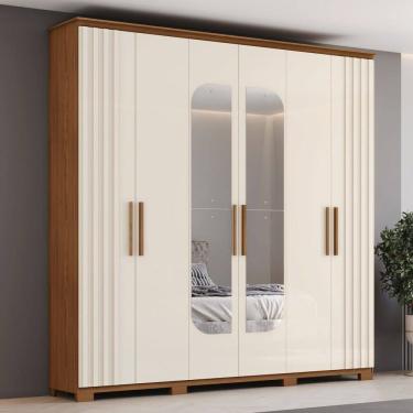 Imagem de Guarda-Roupa Casal ávila 6 Portas 4 Gavetas com Espelho Natural/Off White - Henn