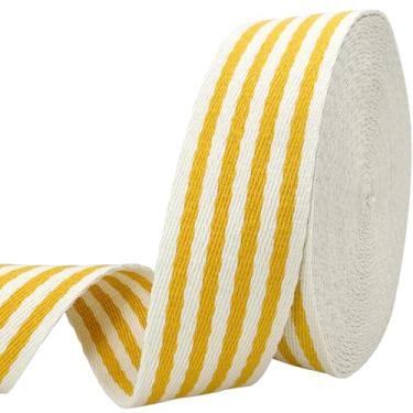 Imagem de Tiras de algodão listradas de 3,8 cm - Fita de tecido jacquard de 6 metros tiras resistentes para confecção de bolsas, arreios, mochila, cintos, roupas, costura (amarelo)