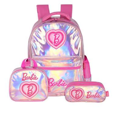 Imagem de Kit Mochila Barbie Costas Lancheira Com Estojo 3 Divisórias Cor:Pink, 