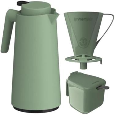Imagem de Kit Garrafa Termica Cafe Pratico com Acucareiro com Colher e Suporte para Filtro - Verde
