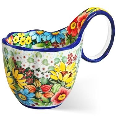 Imagem de JUSONEY Tigelas de sopa de 527 g com alças largas, tigela decorativa pintada à mão, caneca de sopa, tigelas de micro-ondas, tigelas de cerâmica perfeitas para cereais, sopas, frutas, etc. (Amarelo)