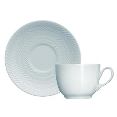 Imagem de Xícara e pires para chá em porcelana, modelo Chevron, 240 ml, Germer, Azul