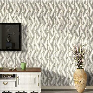 Imagem de Papel de parede hexagonal dourado geométrico papel de parede moderno 45,71 cm x 40,96 cm Papel de parede vinil impermeável autoadesivo removível para forro de gaveta de prateleira de quarto