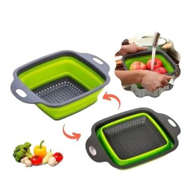 Imagem de Kit 2 Escorredor retrátil de silicone dobrável para macarrão legumes frutas e verduras