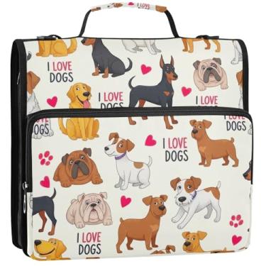 Imagem de Desenhos animados cães 3,8 cm 3 argolas organizador de fichário com zíper bolsa escolar com alça de ombro portfólio de documentos e estojo suporte para pasta de anel, 34,5 x 31,5 x 9 cm