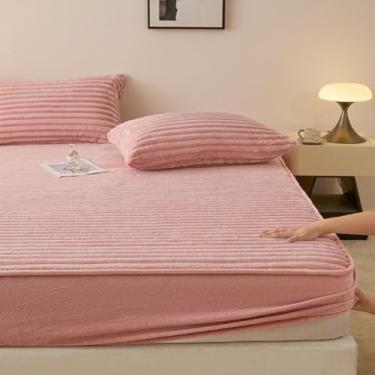 Imagem de Lençol com elástico extra profundo, lençóis, capa protetora antiderrapante, tiras elásticas no canto, macio, sem rugas, para outono e inverno - rosa ||0,9 x 2,0 m + fronha * 1