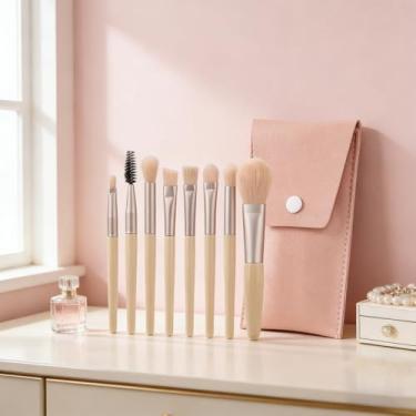 Imagem de Conjunto de pincéis de maquiagem, 8 peças, kit de pincéis de base, corretivo de pó sintético macio, pincéis de mistura de sombras com bolsa de armazenamento de viagem para maquiagem de rosto e olhos