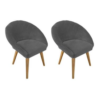 Imagem de Kit 2 Poltronas Pietra Pés Madeira Maciça Suede Cinza - CASA TREE