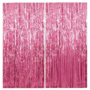 Imagem de 2 peças de cortinas de fundo de franja de folha rosa 99 x 198 cm, decorações de festa de dança para véspera de ano novo de 2026, Natal, formatura de Halloween, aniversário, chá de bebê, festa de