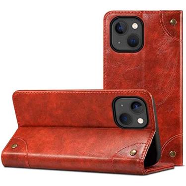 Imagem de CYSUE Capa flip para Apple iPhone 14 Plus (2022) 6,7 polegadas, couro magnético [à prova de choque] capa de telefone carteira folio suporte [porta-cartão] (cor: vermelho)