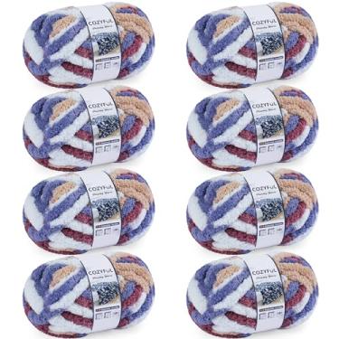 Imagem de Cozyful Fio grosso para tricotar à mão – #10 fio de cobertor de chenille, fios grandes e grossos para crochê, fios de malha volumosos tie dye, 8 novelos (25 jardas 227 g cada novelo), multi azul
